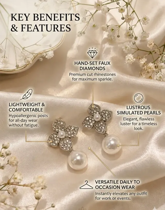 Elegant Flower Cream Earrings 